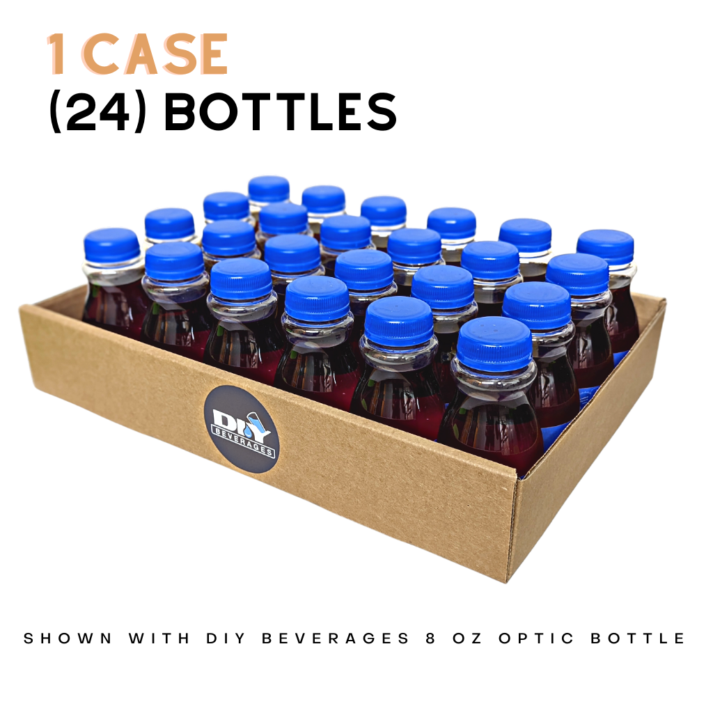1 case is 24 bottles of any size or shape, pictured with 8 oz optic bottle.