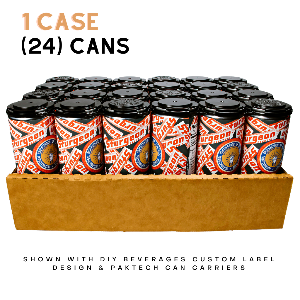 One case of craft soda is 24 cans in a cardboard tray with snap lids.