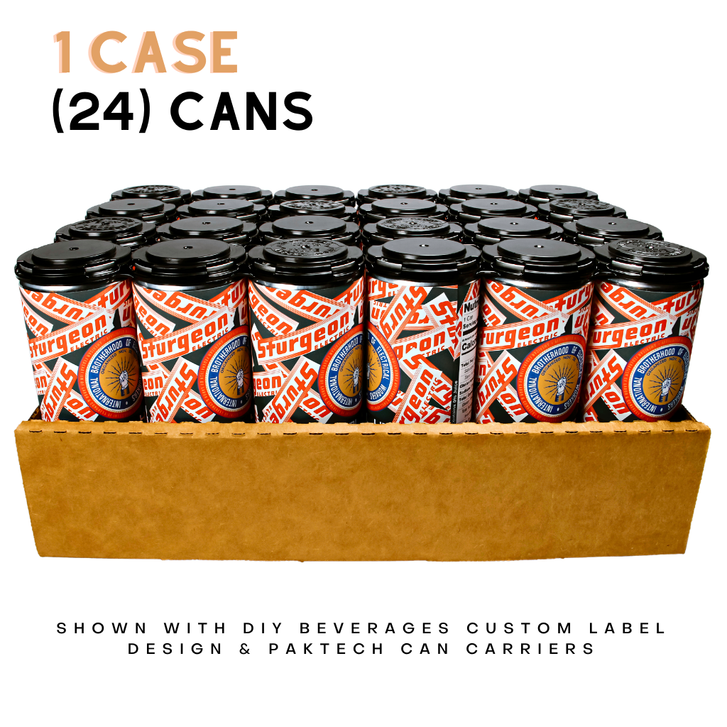 One case of craft soda is 24 cans in a cardboard tray with snap lids. 