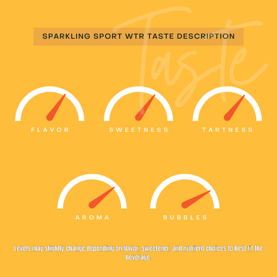 Carbonated sport water taste description gauges for beverage profile. 