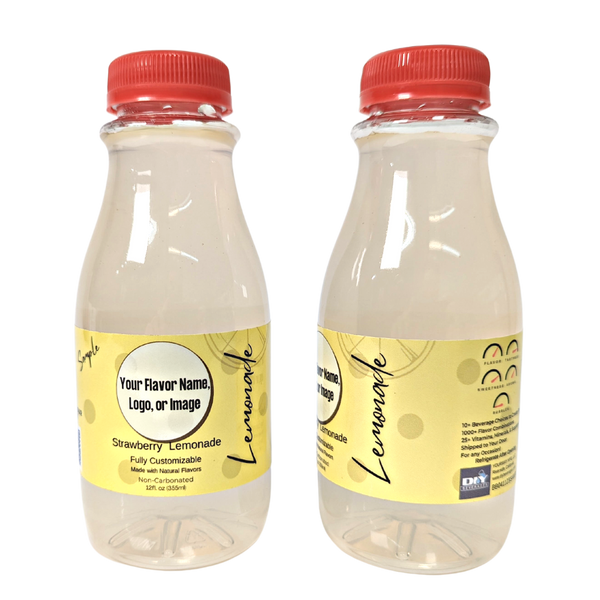 Strawberry lemonade sample with sweet and tart refreshing taste with a colored cap.