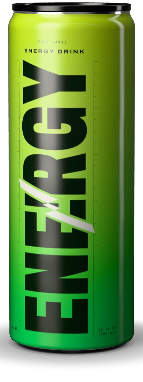 A 12 oz Sleek can of Energy Drink, printed Direct-on-Metal