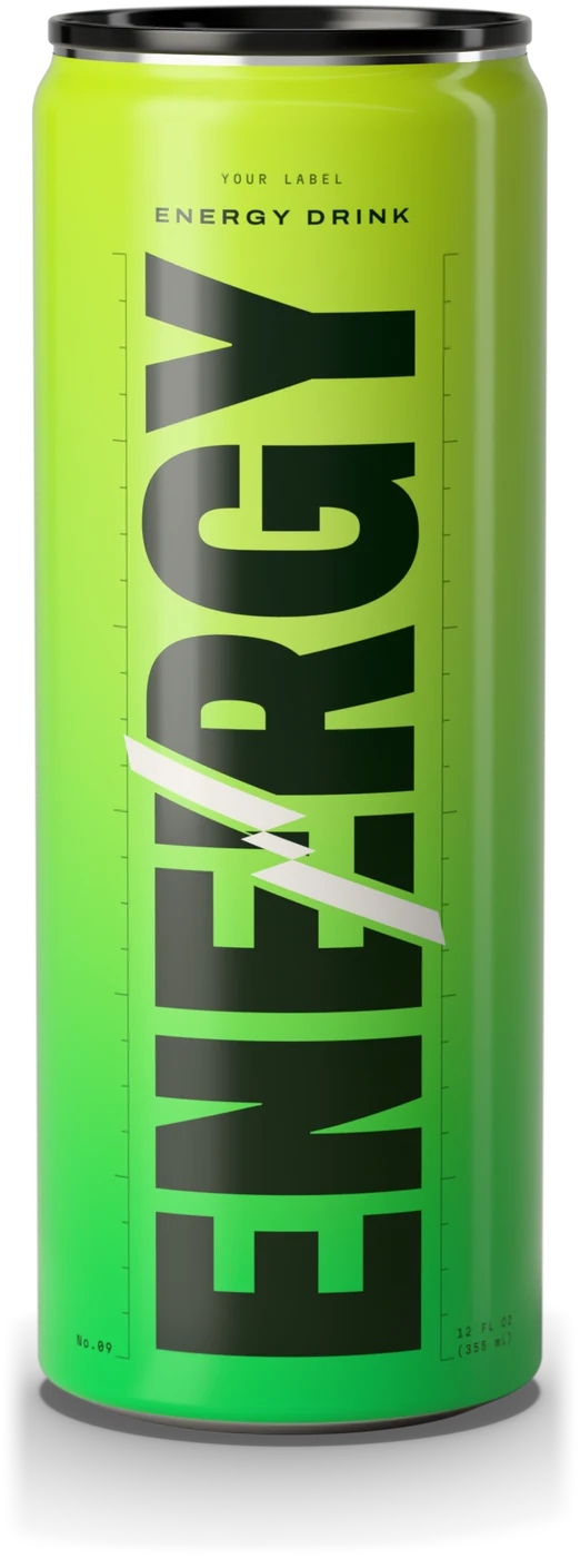 The Energy Drink can printed Direct-on-Metal, up to just under its black lid